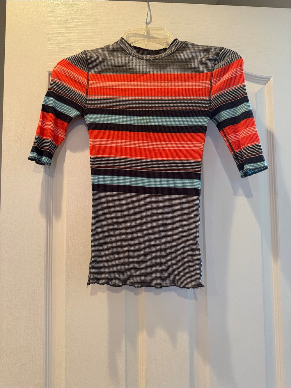 Free People Striped Ribbed Tee - Red, Aqua & Black